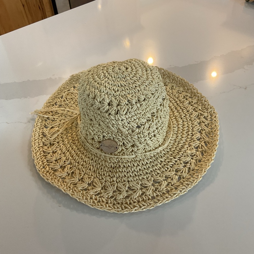 Panama Jack Packable Straw Crochet Sun Hat - Neutral Beige